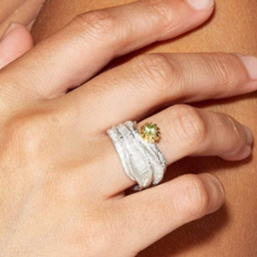 German Kabirski 925 Silver Blessing Peridot Ring sz 7.5 Gold Plated Rhodium